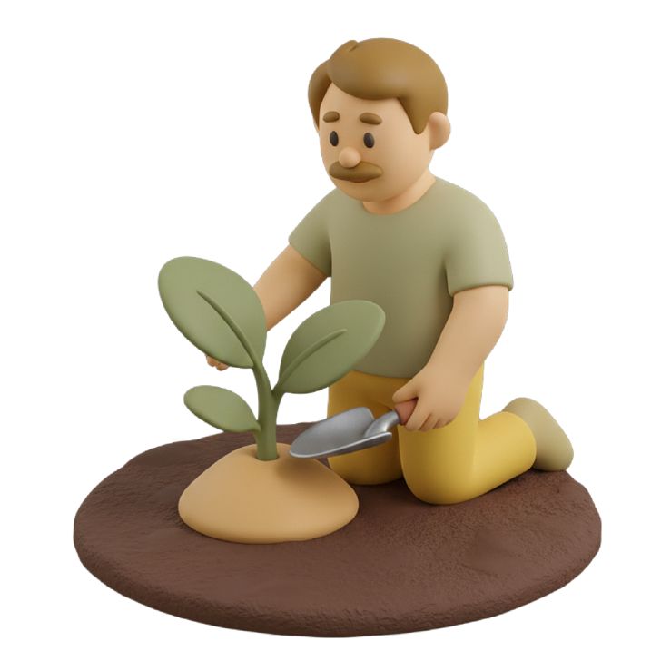 Claymation man gardening