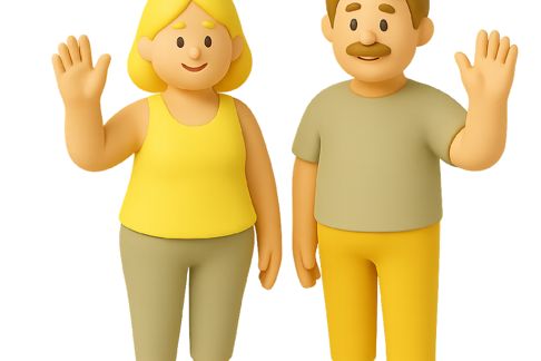 Claymation couple waving