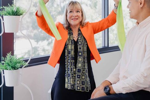 woman using resistance band