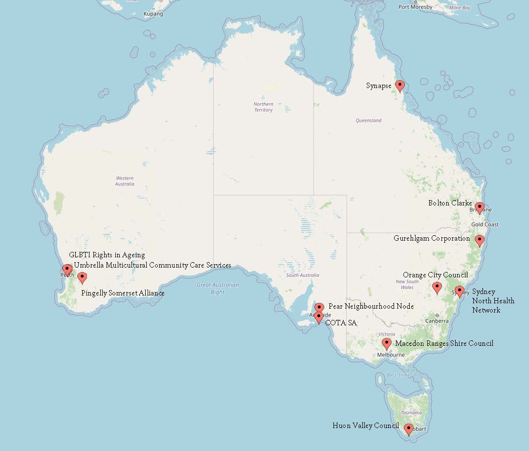 Map of Australia with names, places of hubs