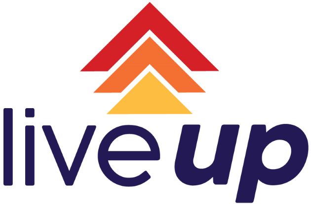 3 colourful triangles above the word LiveUp